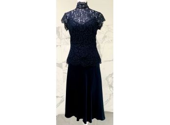 Monique Lhuillier Navy Lace Skirt And Top