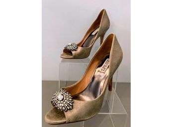 Badgley Mischka Metallic Leather Peep-Toe Sz 8.5