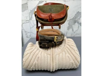 Two Lovely Belts,  Merino Wool Sweater And Cross Body Purse