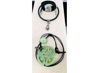 Ilana Goor Sterling Silver & Leather Combo & Jade Necklace