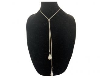 Freshwater Pearl /Sterling Silver Mesh & Clasp Lariat Necklace