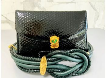 Vintage Evening Bag & Stunning Deep Green /Gold Belt/Awesome Purse Clasp!