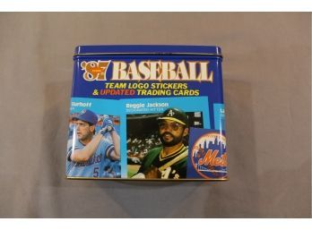 1987 Fleer Updated Set With Reggie Jackson And 22 Sticker Cards In Great Tin Box Set