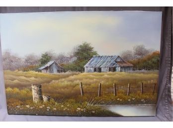 Original Oil Barn Landscape Signed Harnet - Great Colors