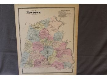 1867 Map Of Newtown CT - Beers Map - Hand-Colored