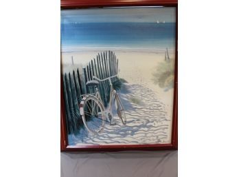 Excellent Canvas Reproduction Of An Henri Deuil 'Beach With Bicycle'