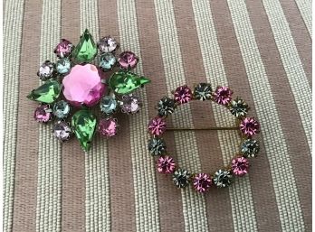 Vintage Pink And Green Rhinestone Pins - Lot #18