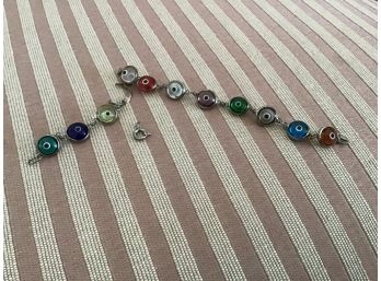 Sterling Silver Multi-colored Good Luck Eye Bracelet