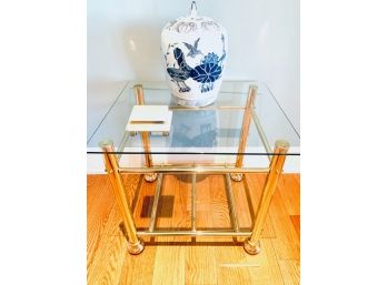 Glass Top Brass Side Table