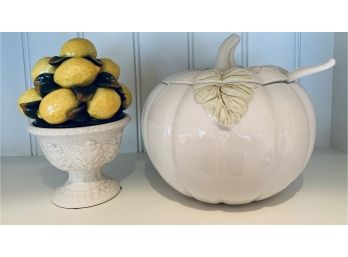 Lenox Pumpkin Soup Terrine With Ceramic Lemon Topiary