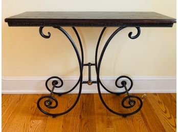 Rectanglular Country Console Table W/ Scroll Base