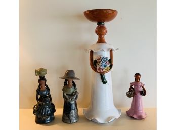 Sweet Group Four Female Handmade Pottery Figures