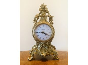 Imperial Brass Finish Mantle Clock With Floral Motif