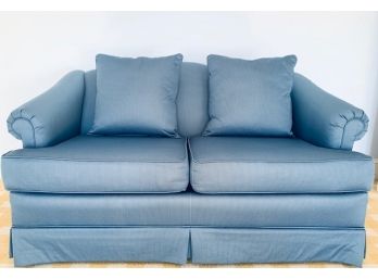 Custom Upholstered Blue Stripe Sofa