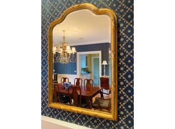 Gilt Finish Beveled Wall Mirror With Decorative Leaf Detailing