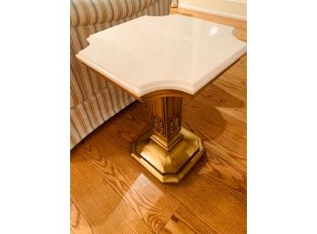 Petit Gilt Finish Side Stand W/ White Marble Top