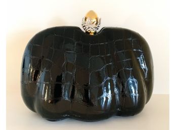 Rodo Black Croc Embossed Patent Leather Clutch Bag