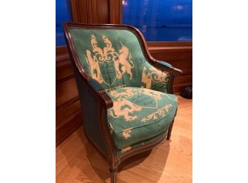 Mahogany Finish Hunter Green Side Chair W/ Hob Nail Detailing