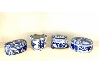 Blue And White Asian Style Ceramic Grouping