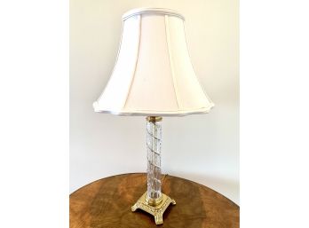 Glass Table Lamp With Silk Shade And Brass Finish Vase