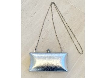 St. John Silver Leather Embossed Evening Clutch