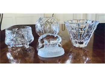 Beautiful Grouping Crystal Tiffany & Co. Vase & Signed Crystal Bowl,  Wild Boar Figurine And Candy Dish