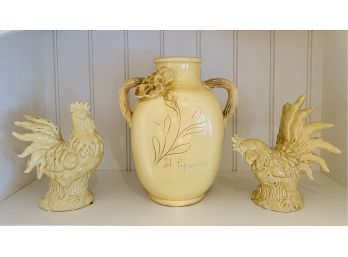 Decorative Ceramic Urn And Roosters