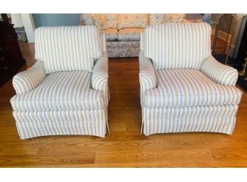 PR Of Custom  Ivory & Dusty Blue Ticking Stripe Side Chairs