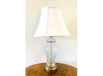 Tall Glass Table Lamp With Decorative Detail And Brass Finish Base