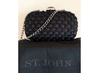 St. John Black Basket Weave Evening Clutch