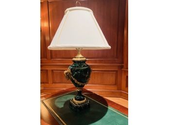 Ceramic Marbleized Lamp With Brass Rams Head Detailing