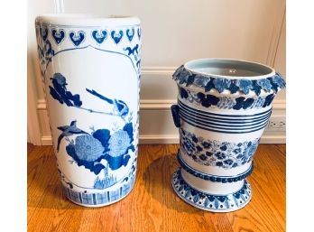 Blue & White Ceramic Umbrella Stand & Planter