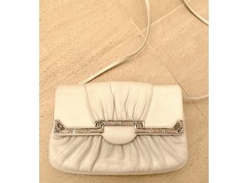 Judith Leiber Cream Snakeskin Embossed Leather Bag