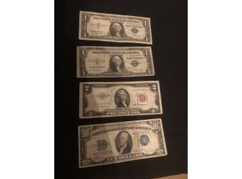 2 Dollar Bill & 3 Silver Certificates
