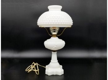 A Large Hobnail Milkglass Lamp