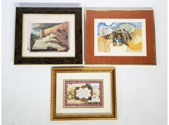 A Trio Of Original Framed Judaica And Artwork