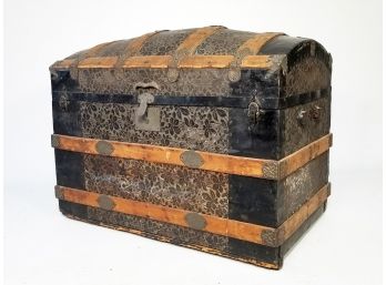 An Antique Wood Banded Travel Trunk