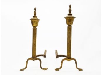 A Pair Of Vintage Brass Andirons