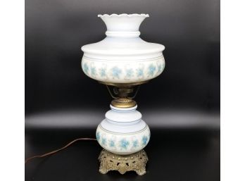 A Vintage Painted Milkglass Hurricane Style Lamp