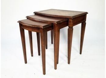 A Set Of 3 Vintage Mahogany Leather Top Nesting Tables