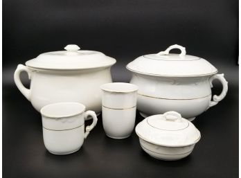 A Set Of Antique Ceramic Chamber Pots And Bath Accessories