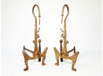 A Pair Of Monumental Antique Cast Iron Andirons