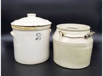 A Pairing Of Antique 2 Gallon Crocks