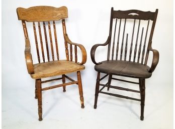 A Pair Of Antique Bent Arm, Spindle Back Chairs