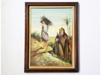 A Vintage Framed Oil On Canvas, Holy Land Themed