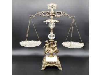 An Antique European Crystal And Bronze Balance Scale