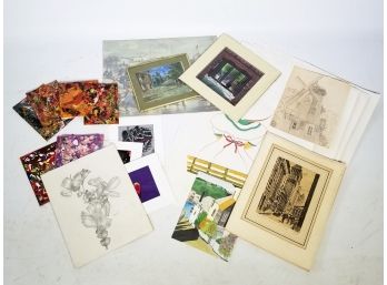 Assorted Unframed Prints And Original Artwork