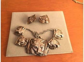 Leopard Necklace And Earring Set Marked 925