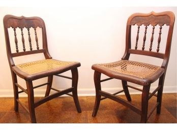 Two Vintage Caned Accent Chairs