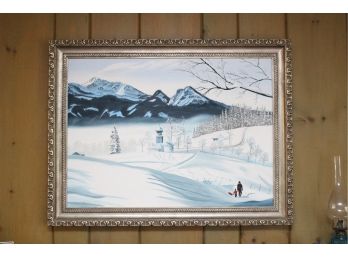 Framed And Signed Winter Scene Painting On Cancas